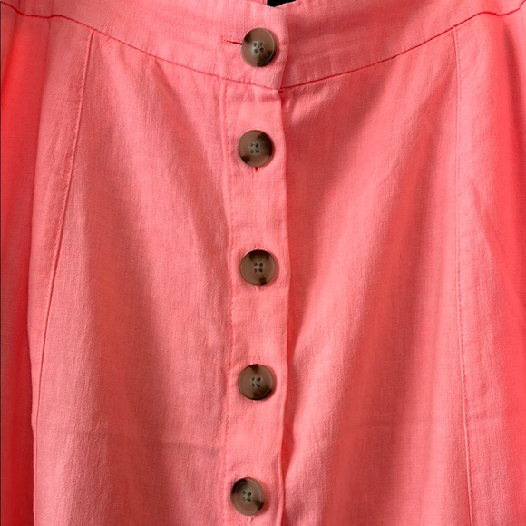 Neon Coral Linen Button-Front A-Line Skirt with Pickers by Universal Thread - Picture 4 of 6